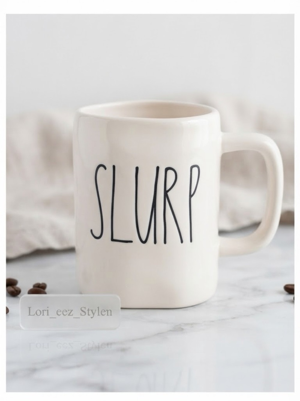 Rae Dunn SLURP Mug - Cream with Black Lettering
